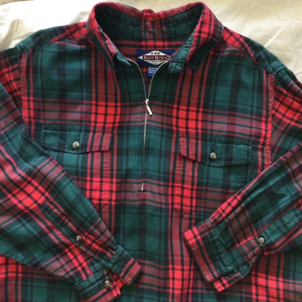 Ruff Hewn Plaid Quarter Zip Cotton Shirt Size L